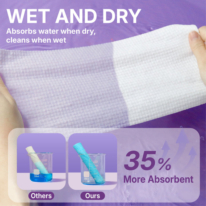 Disposable Face Towels 50pc + 15pc Travel Pack, 10" x 12", Ultra Thick Face Towelettes for All Skin Types