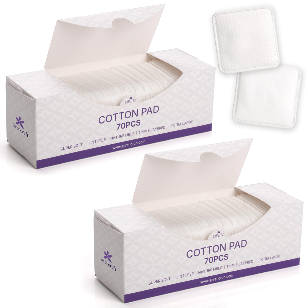 100% Cotton Pads 70PCS, 3x3 Inch Extra Large Triple-Layer Makeup Remover Pads, Soft Lint-Free Cotton Pads for Face Cleansing & Skincare