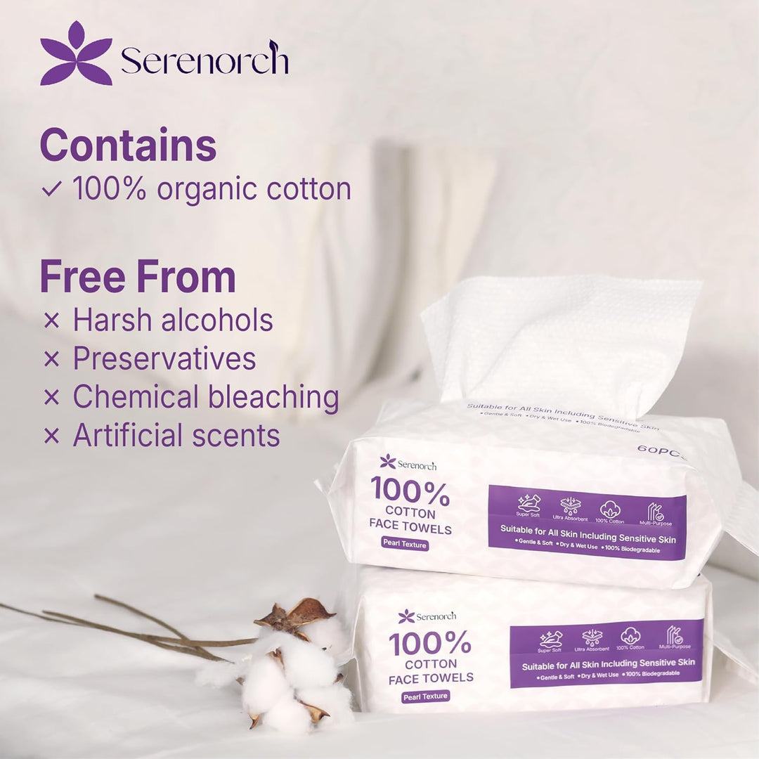 100% Cotton Disposable Face Towels, Soft Cotton Tissue for Sensitive Skin, Daily Cleansing & Makeup Removal, Hanging Facial Dry Wipe