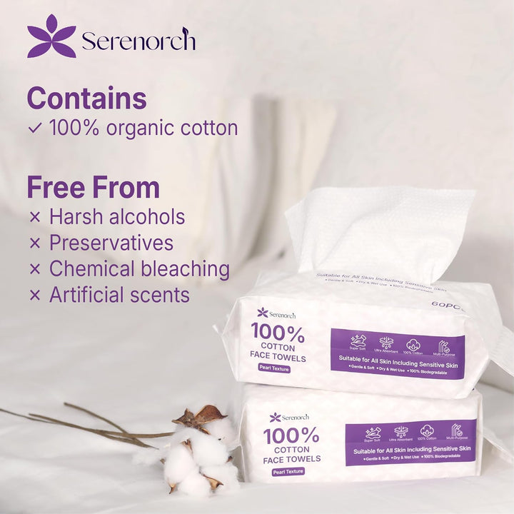 100% Cotton Disposable Face Towels, Soft Cotton Tissue for Sensitive Skin, Daily Cleansing & Makeup Removal, Hanging Facial Dry Wipe