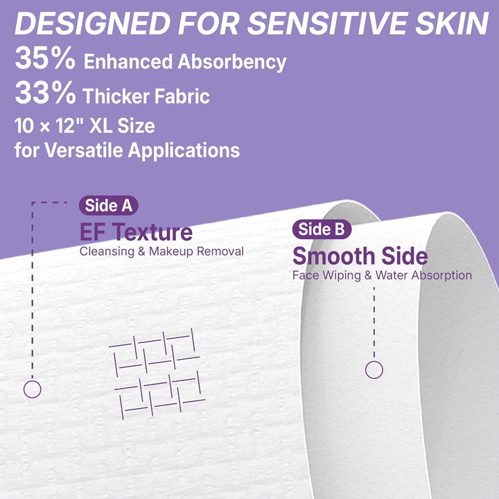 Disposable Face Towels EF Texture 50PC + Compressed Towel 30PC, Total 80PC, 10" x 12", Ultra Thick Face Towelettes for Sensitive Skin, Extra Soft Makeup Remover Dry Wipes