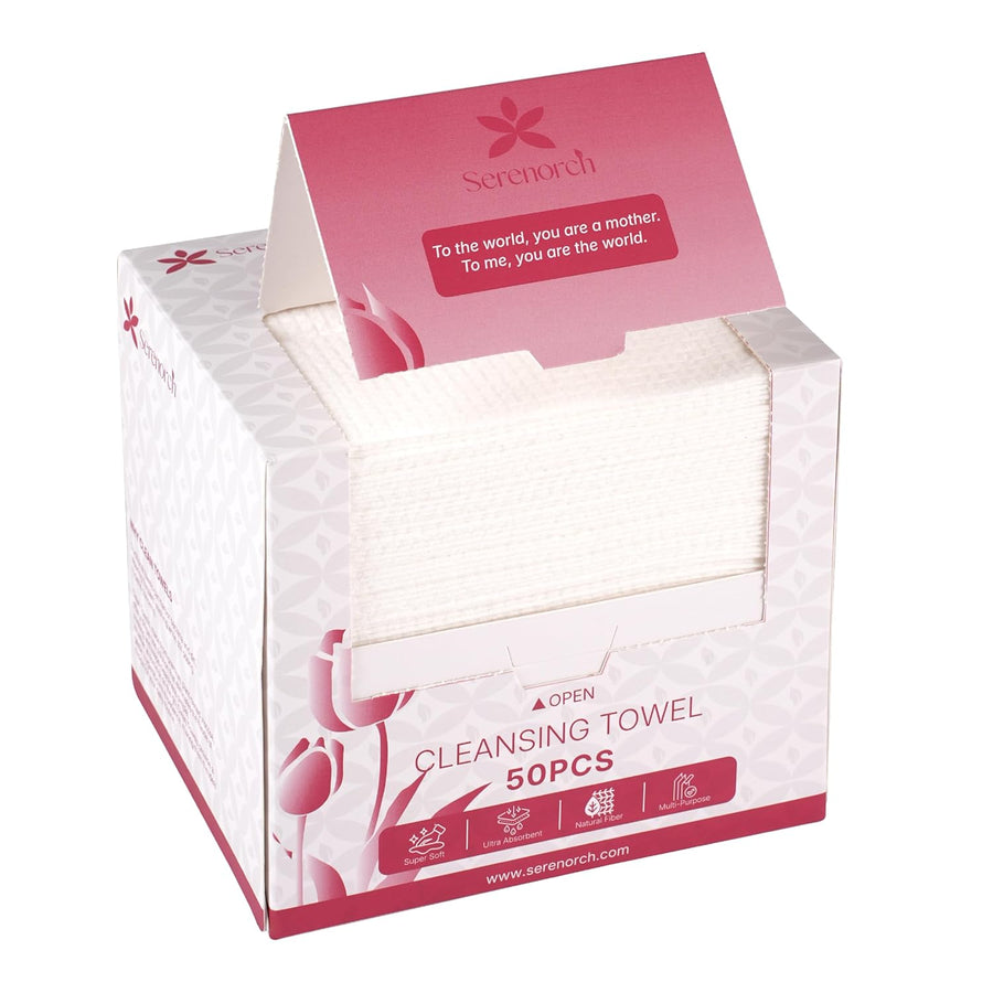 Disposable Face Towels, Mother's Day Gifts 10" x 12", Gifts for Mom from Daughter Son, Ultra Thick Face Towelettes, Extra Soft Makeup Remover, 50 Count (50Count (Mother's Day Special))