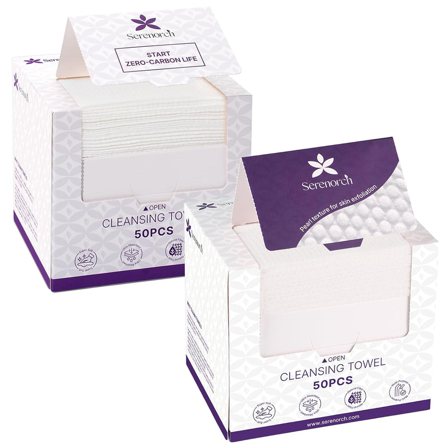 Disposable Face Towels EF Texture 50PC + Pearl Texture 50PC, Total 100PC, 10" x 12", Ultra Thick Face Towelettes for Sensitive Skin, Extra Soft Makeup Remover Dry Wipes