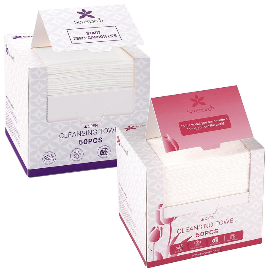 Disposable Face Towels, EF Texture 50PC + Mother's Day Gift 50PC,Total 100PC, 10" x 12", Gifts for Mom from Daughter Son, Ultra Thick Face Towelettes, Extra Soft Makeup Remover