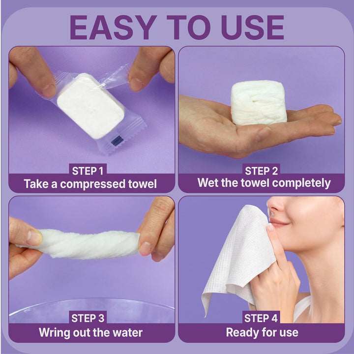 Disposable Face Towels EF Texture 50PC + Compressed Towel 30PC, Total 80PC, 10" x 12", Ultra Thick Face Towelettes for Sensitive Skin, Extra Soft Makeup Remover Dry Wipes