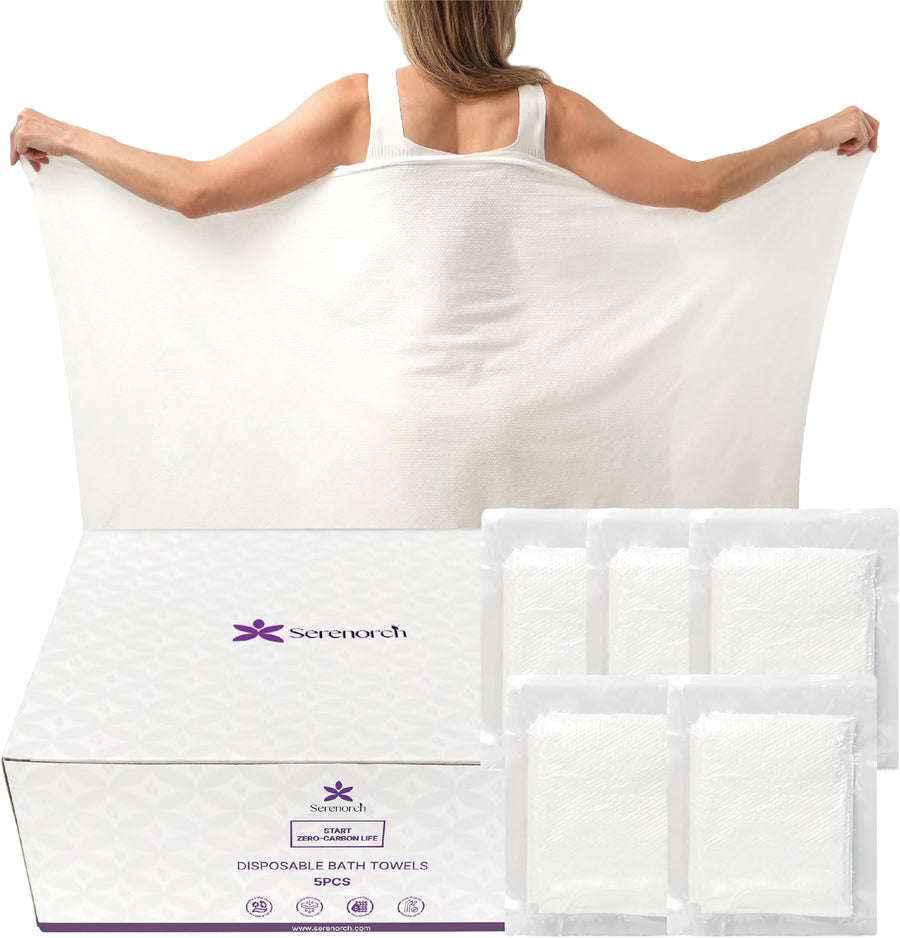 5 Pack Disposable Bath Towel Tablets, 55" × 27.5" Extra Large Disposable Bath Towels for Travel, Camping, Beach, Individually Vacuum-Packed