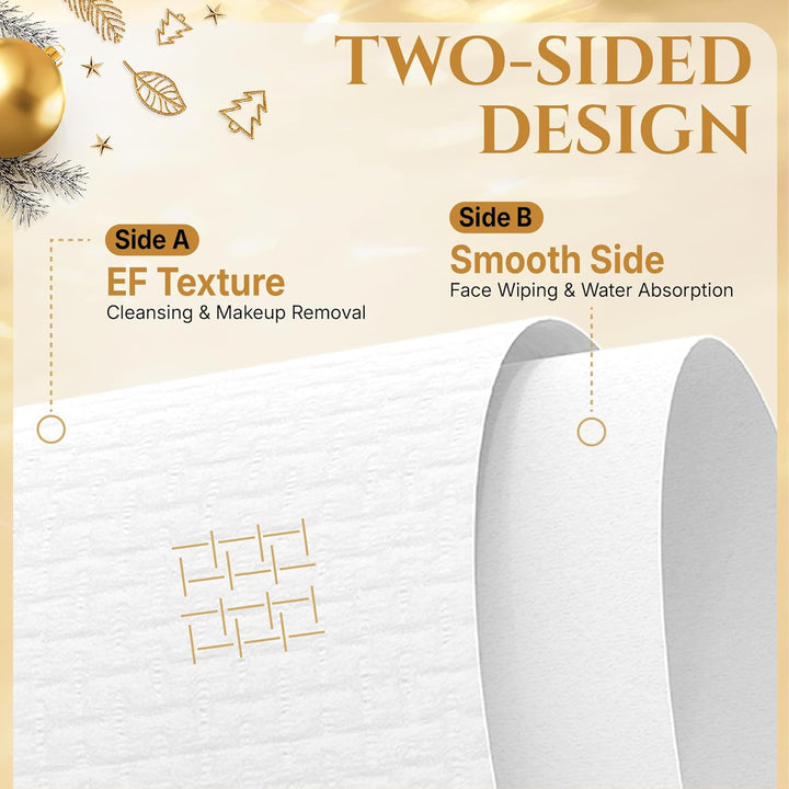 Disposable Face Towels Classic Packaging 50PC + Christmas Limited 50pc, Total 100PC, 10" x 12", Ultra Thick Face Towelettes for Sensitive Skin, Extra Soft Makeup Remover Dry Wipes