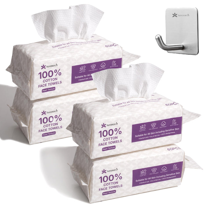 100% Cotton Disposable Face Towels, Soft Cotton Tissue for Sensitive Skin, Daily Cleansing & Makeup Removal, Hanging Facial Dry Wipe