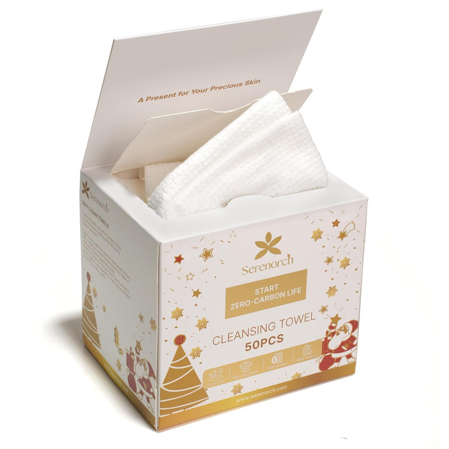 Disposable Face Towels for Christmas, 10" x 12" Christmas Gifts for Sensitive Skin, Extra Soft Makeup Remover Dry Wipes, 50 Count