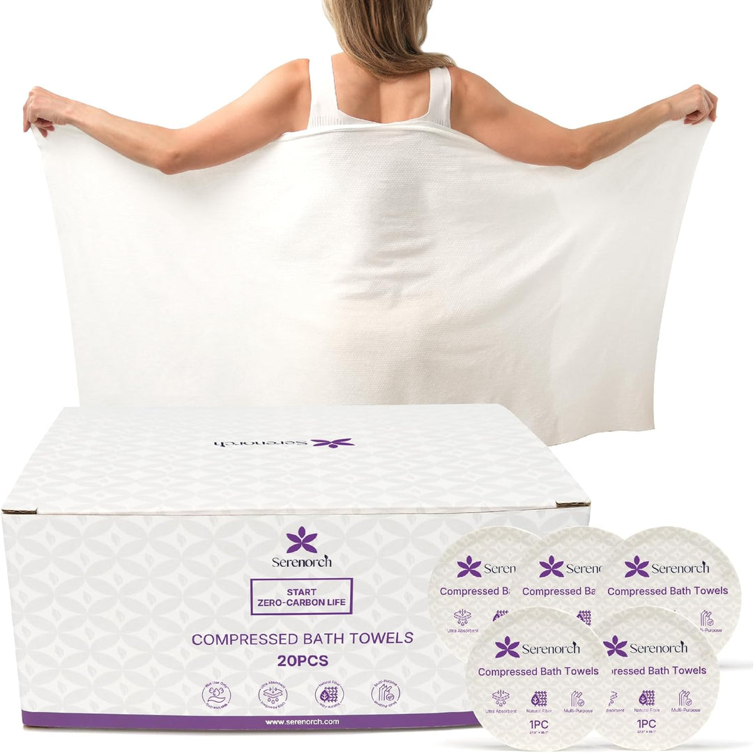 Compressed Bath Towel Tablets 20 Pack, 55" × 27.5" Extra Large Disposable Bath Towels for Travel, Camping Beach