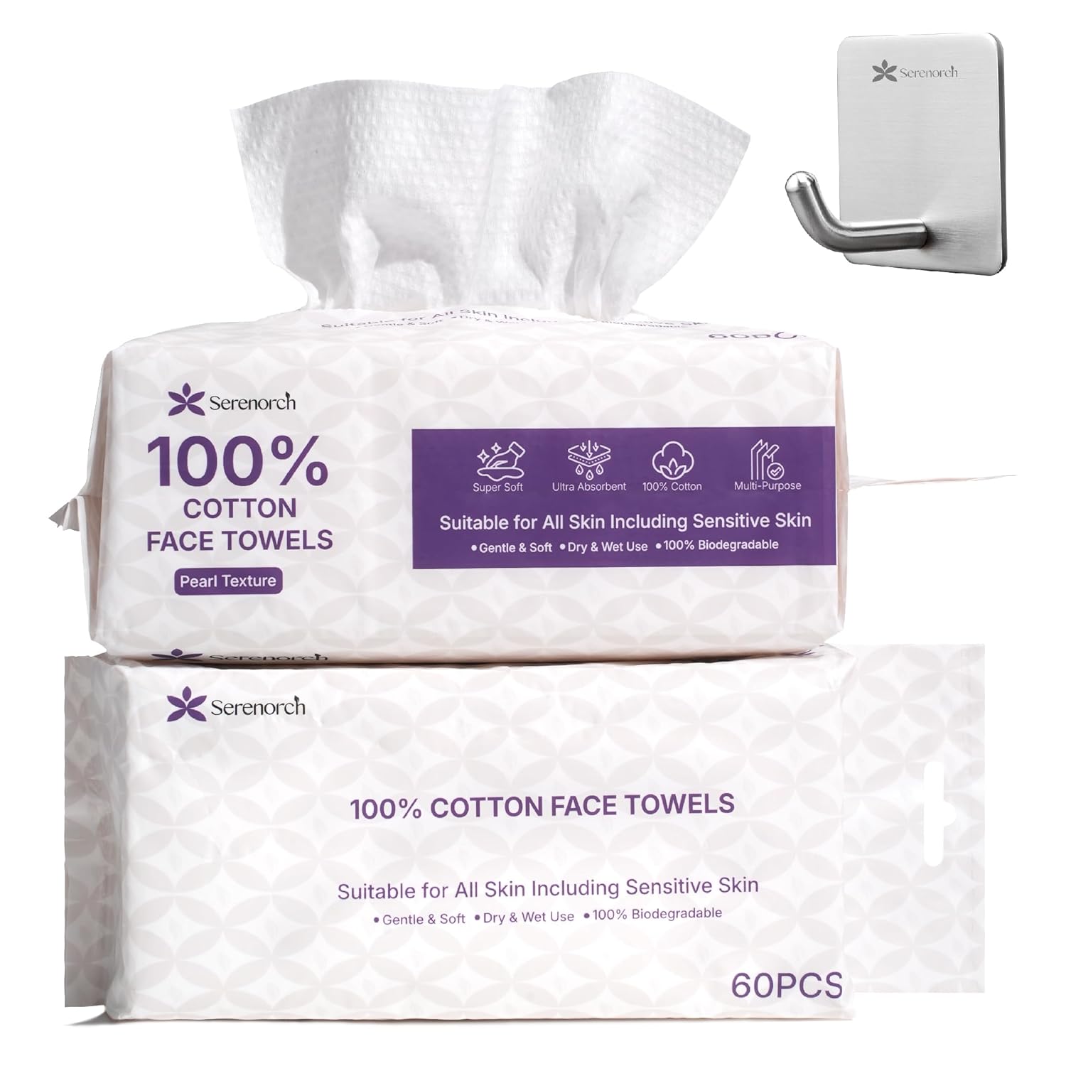 100% Cotton Disposable Face Towels, Soft Cotton Tissue for Sensitive Skin, Daily Cleansing & Makeup Removal, Hanging Facial Dry Wipe
