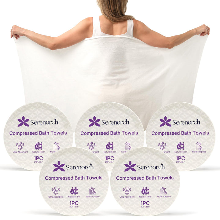 Compressed Bath Towel Tablets 20 Pack, 55" × 27.5" Extra Large Disposable Bath Towels for Travel, Camping Beach