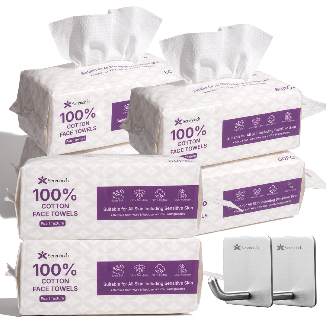 100% Cotton Disposable Face Towels, Soft Cotton Tissue for Sensitive Skin, Daily Cleansing & Makeup Removal, Hanging Facial Dry Wipe