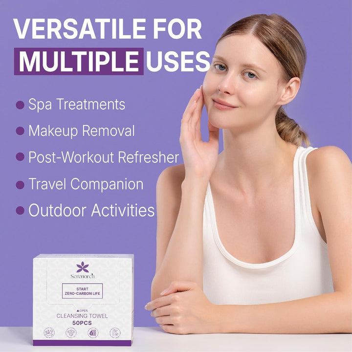 Disposable Face Towels EF Texture 50PC + Compressed Towel 30PC, Total 80PC, 10" x 12", Ultra Thick Face Towelettes for Sensitive Skin, Extra Soft Makeup Remover Dry Wipes