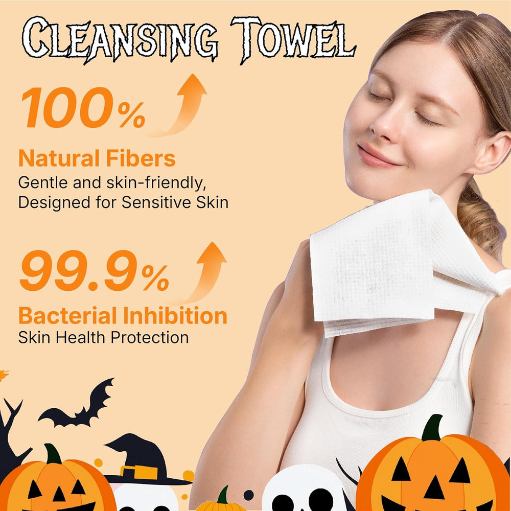 Disposable Face Towels for Halloween, 10" x 12" Halloween Gifts for Sensitive Skin, Extra Soft Makeup Remover Dry Wipes, 50 Count