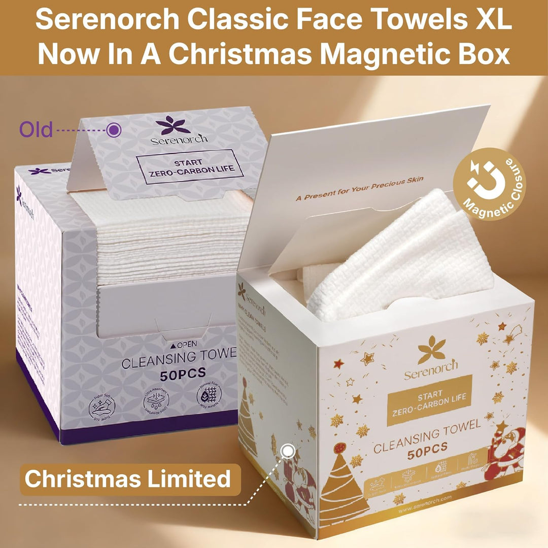 Disposable Face Towels for Christmas, 10" x 12" Christmas Gifts for Sensitive Skin, Extra Soft Makeup Remover Dry Wipes, 50 Count