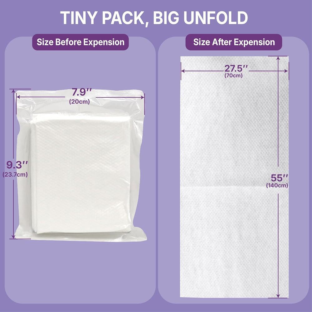 5 Pack Disposable Bath Towel Tablets, 55" × 27.5" Extra Large Disposable Bath Towels for Travel, Camping, Beach, Individually Vacuum-Packed