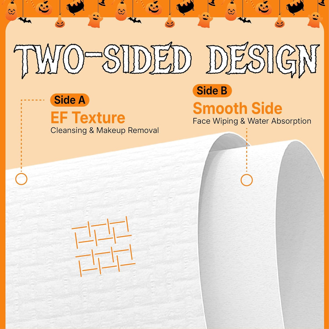 Disposable Face Towels for Halloween, 10" x 12" Halloween Gifts for Sensitive Skin, Extra Soft Makeup Remover Dry Wipes, 50 Count
