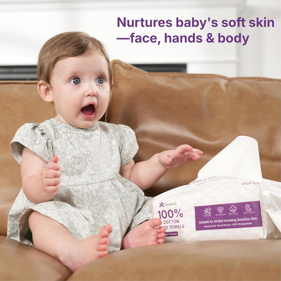 100% Cotton Disposable Face Towels, Soft Cotton Tissue for Sensitive Skin, Daily Cleansing & Makeup Removal, Hanging Facial Dry Wipe