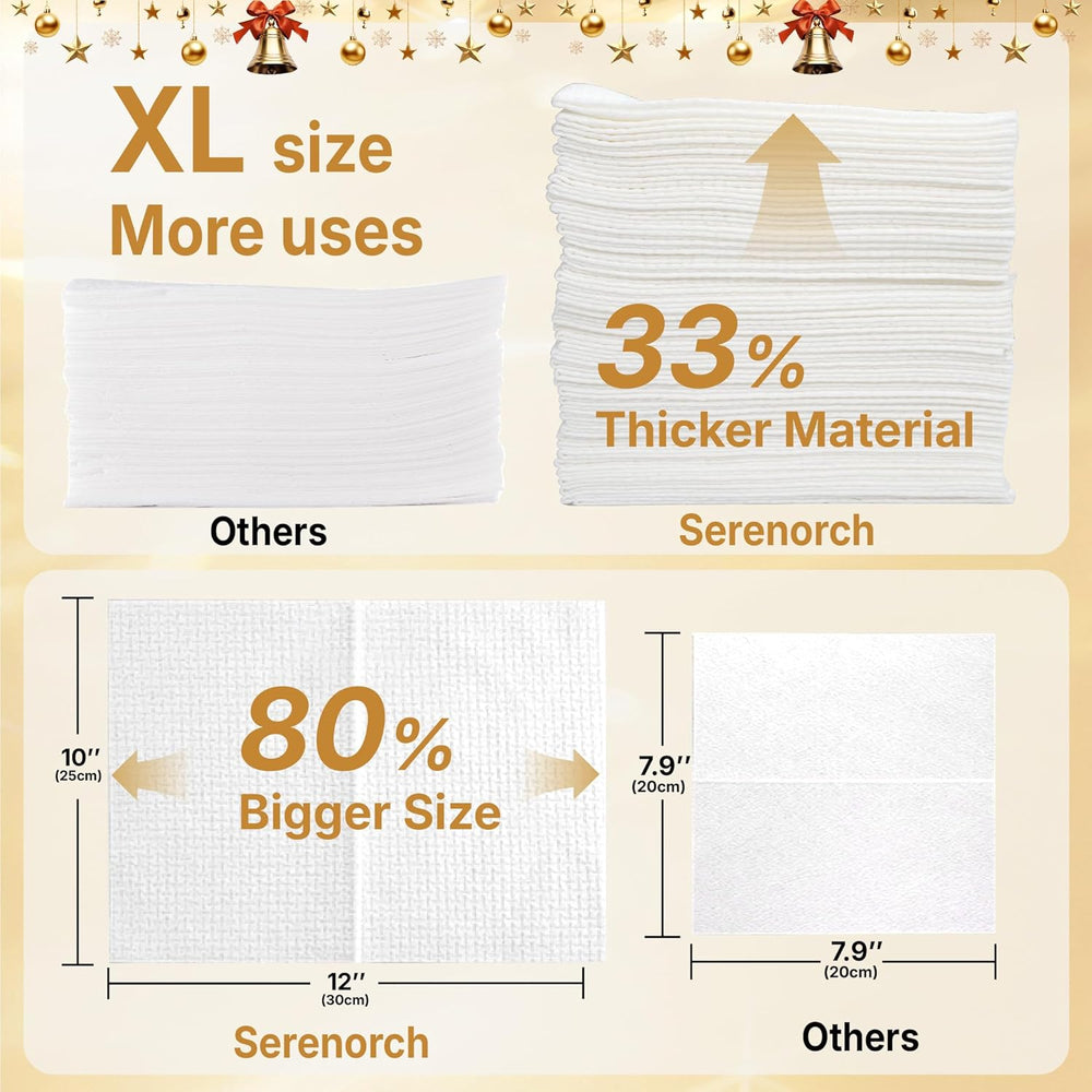 Disposable Face Towels Classic Packaging 50PC + Christmas Limited 50pc, Total 100PC, 10" x 12", Ultra Thick Face Towelettes for Sensitive Skin, Extra Soft Makeup Remover Dry Wipes