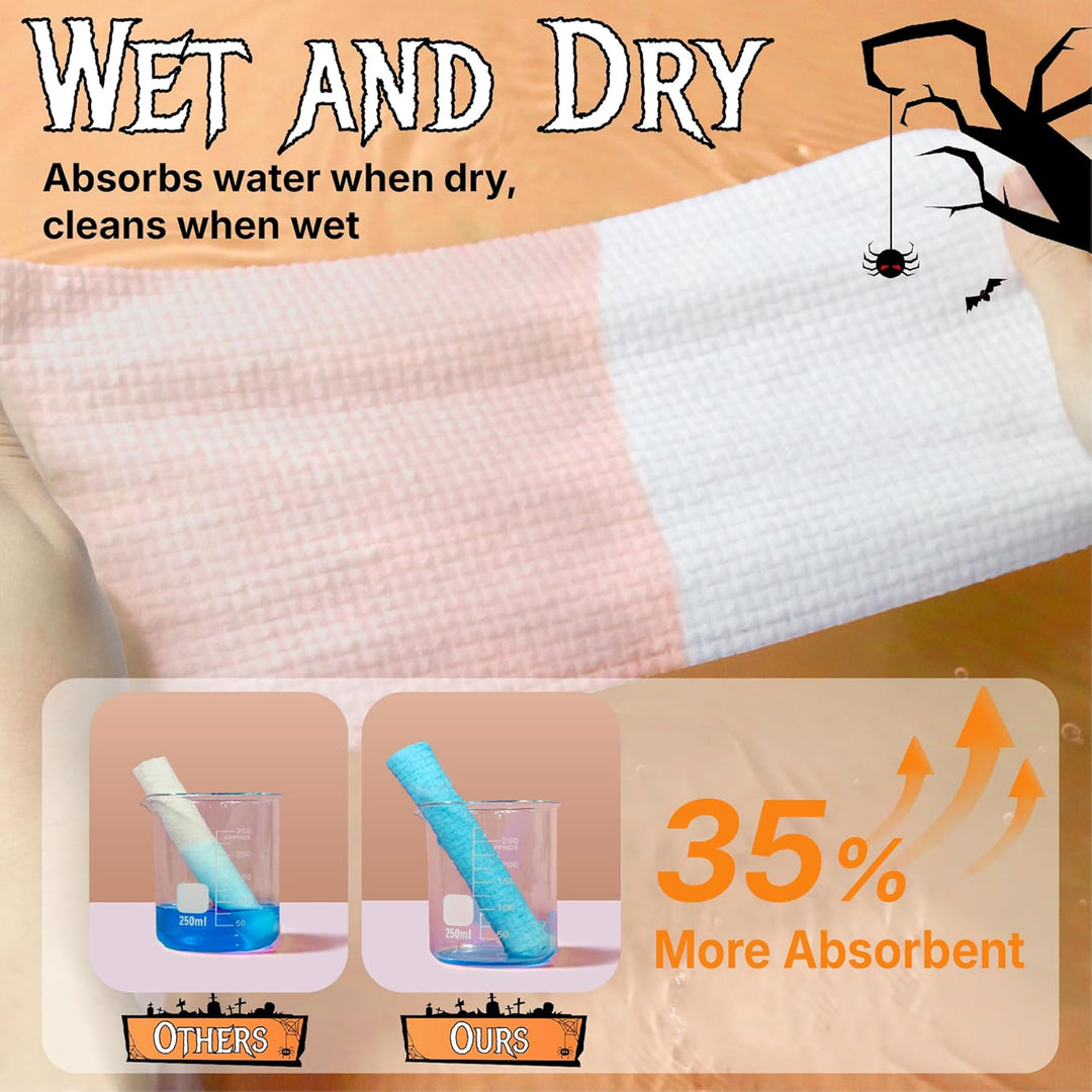 Disposable Face Towels for Halloween, 10" x 12" Halloween Gifts for Sensitive Skin, Extra Soft Makeup Remover Dry Wipes, 50 Count