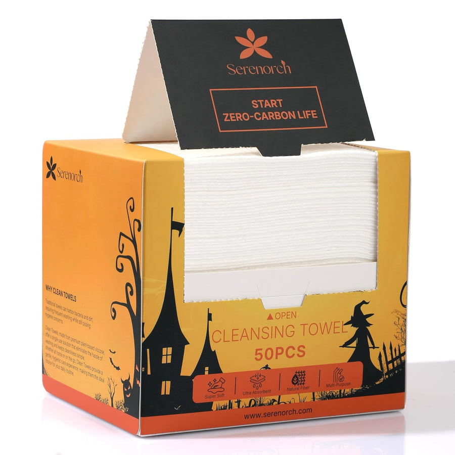 Disposable Face Towels for Halloween, 10" x 12" Halloween Gifts for Sensitive Skin, Extra Soft Makeup Remover Dry Wipes, 50 Count
