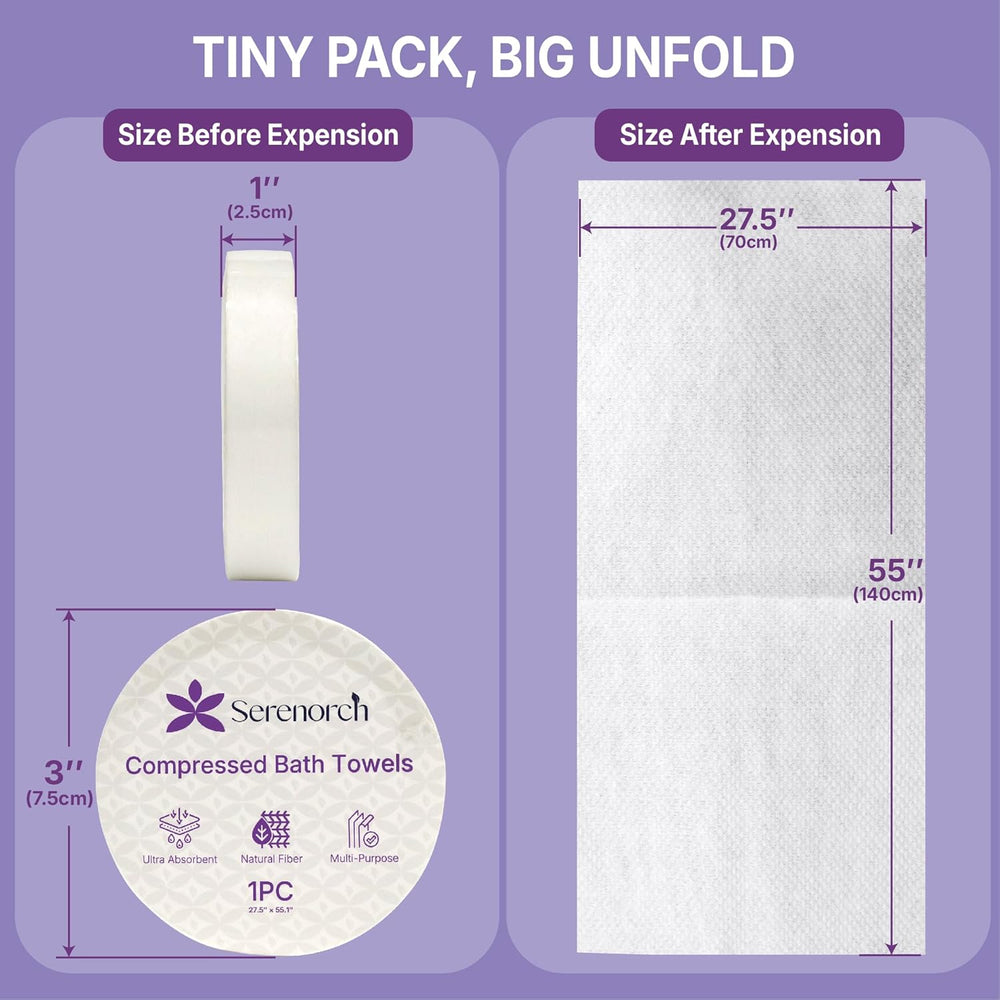 Compressed Bath Towel Tablets 20 Pack, 55" × 27.5" Extra Large Disposable Bath Towels for Travel, Camping Beach