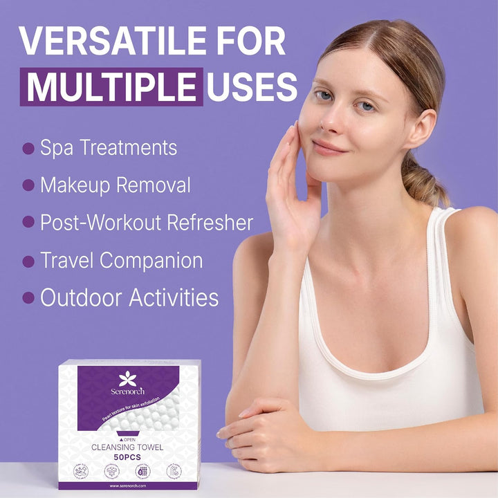 Disposable Face Towels Compressed Towel 30PC + Pearl Texture 50PC, Total 80PC, 10" x 12", Ultra Thick Face Towelettes for Sensitive Skin, Extra Soft Makeup Remover Dry Wipes