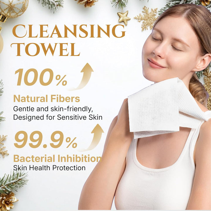 Disposable Face Towels Classic Packaging 50PC + Christmas Limited 50pc, Total 100PC, 10" x 12", Ultra Thick Face Towelettes for Sensitive Skin, Extra Soft Makeup Remover Dry Wipes
